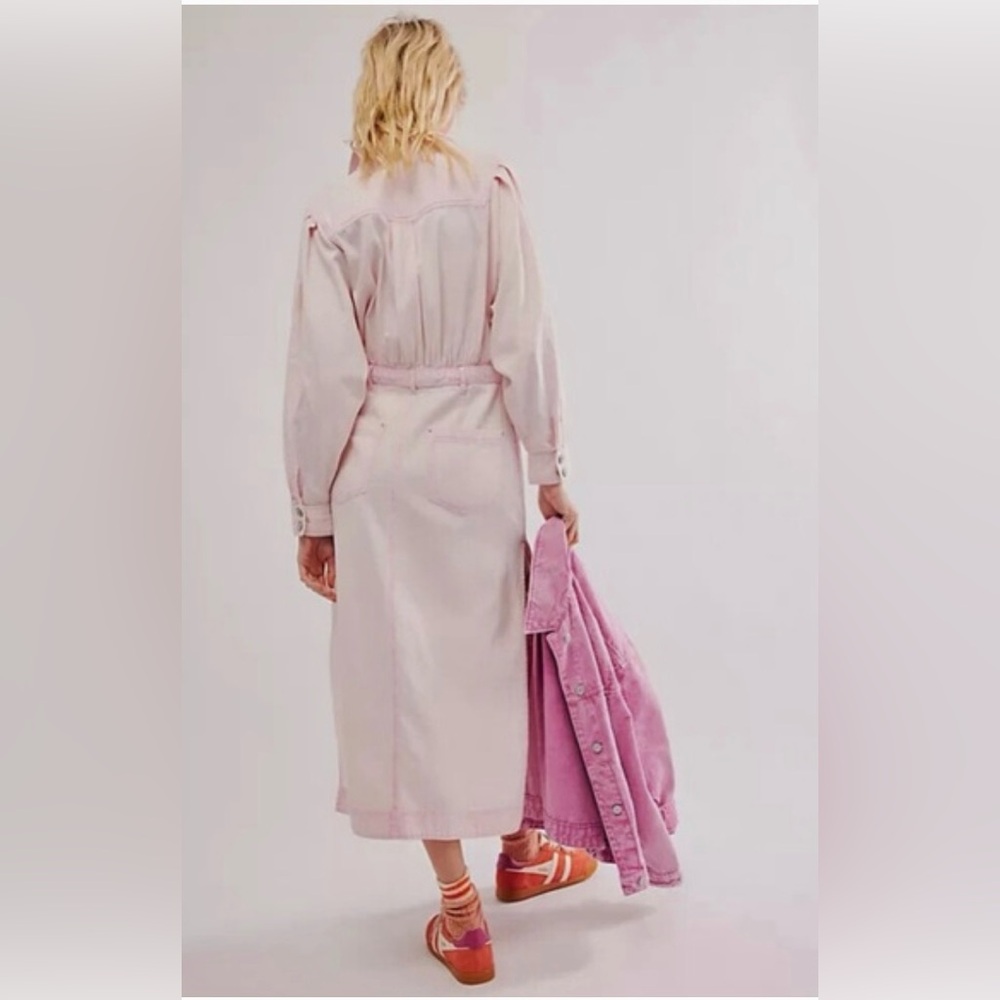 NWT Free People Pink Mad Love Denim Midi Dress, Size S - Picture 3 of 12